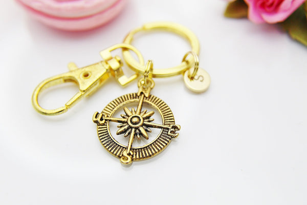 Gold Compass Keychain, Best Friends Gift, Personalized Gift, Graduation Gift, N1123C