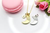 Gold Half Moon Necklace, Crescent Moon, Christmas Gift, Thank You Gift, Mom Gift, Aunt Gift, Sister Gift, Daughter Gift, Niece Gift,  N3850