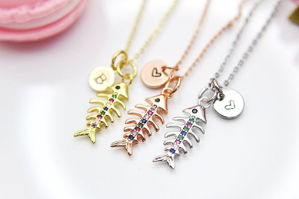 Gold Fish bone Necklace, Fish Bone, Christmas Gift, Thank You Gift, Mom Gift, Aunt Gift, Sister Gift, Daughter Gift, Niece Gift,  N3853