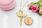 Gold Caduceus Necklace, Doctor Nurse Medical Student Graduation Gift, Christmas Gift, Thank You Gift, Mom Gift, Aunt Gift, Sister Gift,N3864
