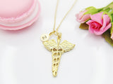 Gold Caduceus Necklace, Doctor Nurse Medical Student Graduation Gift, Christmas Gift, Thank You Gift, Mom Gift, Aunt Gift, Sister Gift,N3864