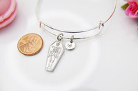 Best Halloween Gift for Best Friends, Girlfriends, Sister, Soul Sisters, Daughter, Silver Coffin Skeleton Bracelet, Personalized Gift, N3879
