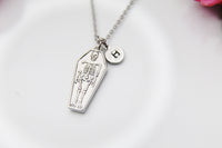 Best Halloween Gift for Best Friends, Girlfriends, Sister, Soul Sisters, Daughter, Silver Coffin Skeleton Necklace, Personalized Gift, N3880