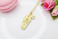 Best Halloween Gift for Best Friends, Girlfriends, Sister, Soul Sisters, Daughter, Gold Coffin Skeleton Necklace, Personalized Gift, N3881