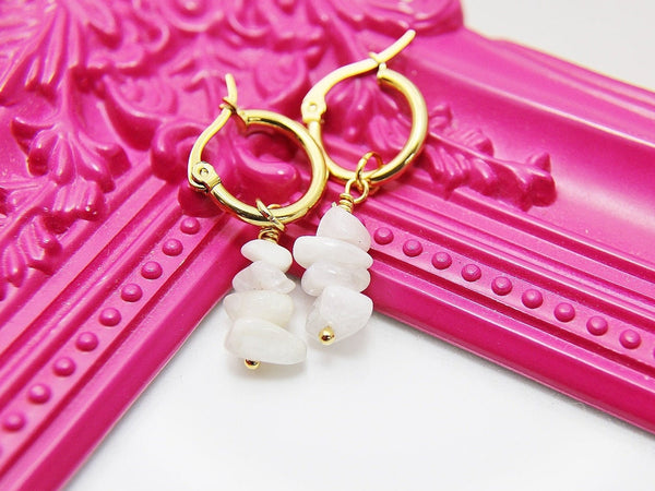 Gold Moonstone Earrings, Natural Gemstone Jewelry N3966