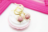 Rhodonite Earrings, Natural Gemstone Jewelry N3968