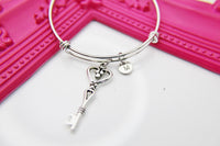 Silver Key Charm Bracelet, Friendship Bracelet, Heart Shaped Key Charm, N1088A