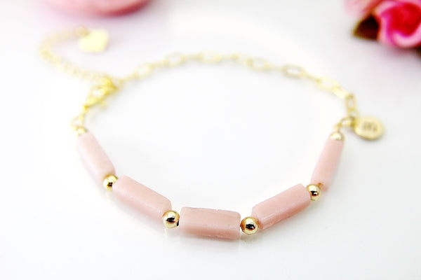 Pink Opal Bracelet, Natural Gemstone Jewelry N4020
