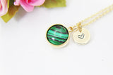 Gold Malachite Necklace, Gemstone Jewelry N3896