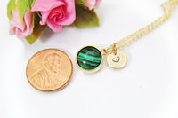 Gold Malachite Necklace, Gemstone Jewelry N3896