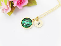 Gold Malachite Necklace, Gemstone Jewelry N3896