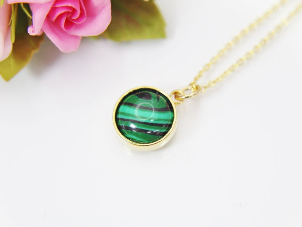 Gold Malachite Necklace, Natural Gemstone Jewelry N3897