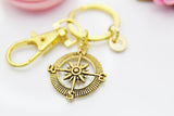 Gold Compass Keychain, Best Friends Gift, Personalized Gift, Graduation Gift, N1123C
