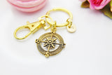 Gold Compass Keychain, Best Friends Gift, Personalized Gift, Graduation Gift, N1123C