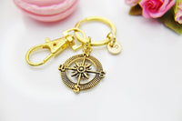 Gold Compass Keychain, Best Friends Gift, Personalized Gift, Graduation Gift, N1123C