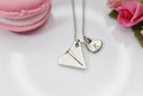Paper Airplane Necklace, Personalized Heart Charm, Traveler Gift