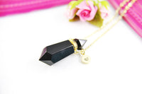 Black Agate Necklace, Natural Gemstone Jewelry N4038