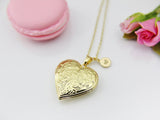 Best Valentine Gift for Girlfriend, Sister, Daughter, Best Friend Grandmother, Gold Heart Locket Necklace, Love, Keepsake Photo Frame, N4047