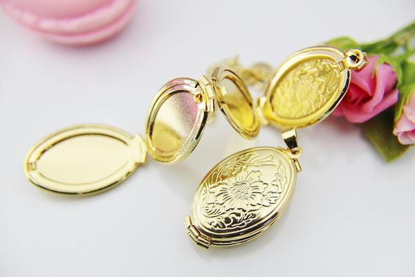 Best Christmas Gift for Mom, Grandmother, Aunt, Daughter, Sister, Girlfriends, Gold Locket Necklace, Love, Keepsake Photo Frame, N4052