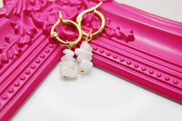 Gold Moonstone Earrings, Natural Gemstone Jewelry N3966