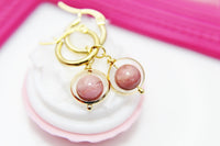 Rhodonite Earrings, Natural Gemstone Jewelry N3968