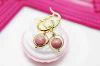 Rhodonite Earrings, Natural Gemstone Jewelry N3968