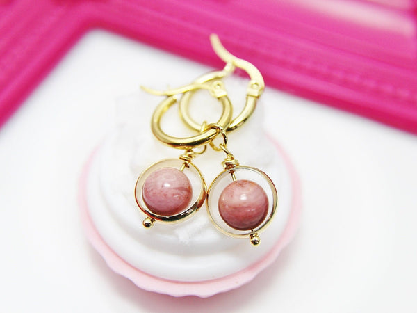 Rhodonite Earrings, Natural Gemstone Jewelry N3968