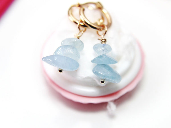Gold Aquamarine Earrings, Natural Gemstone Jewelry, N3972