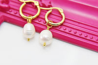 Cultured Pearl Earrings, Cultured Freshwater Pearl Hoop Earrings, Best Christmas Gift for Mom Gift, Aunt Gift, Sister Gift, N3979