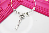 Silver Key Charm Bracelet, Friendship Bracelet, Heart Shaped Key Charm, N1088A