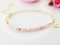 Pink Opal Bracelet, Natural Gemstone Jewelry, N4013