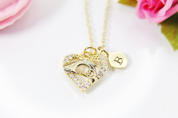 Heart Hand in Hand Mom Baby Necklace, Congratulations Pregnancy Gift, Baby Shower Gift, New Mom, Expectant Mother, Pregnant Friend, N4111