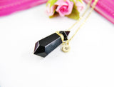 Black Agate Necklace, Natural Gemstone Jewelry N4038