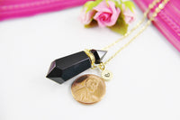 Black Agate Necklace, Natural Gemstone Jewelry N4038