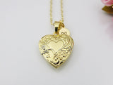 Best Valentine Gift for Girlfriends, Sister, Teen, Gold Heart Flower Locket Necklace, Love, Granddaughter Gift, Keepsake Photo Frame, N4041