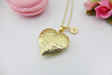 Best Valentine Gift for Girlfriend, Sister, Daughter, Best Friend Grandmother, Gold Heart Locket Necklace, Love, Keepsake Photo Frame, N4047