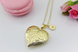 Best Valentine Gift for Girlfriend, Sister, Daughter, Best Friend Grandmother, Gold Heart Locket Necklace, Love, Keepsake Photo Frame, N4047