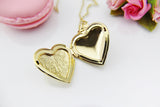 Best Valentine Gift for Girlfriend, Sister, Daughter, Best Friend Grandmother, Gold Heart Locket Necklace, Love, Keepsake Photo Frame, N4047