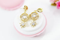 Gold Planet North Star Earrings Personalized Customized Made to Order Jewelry, N4174