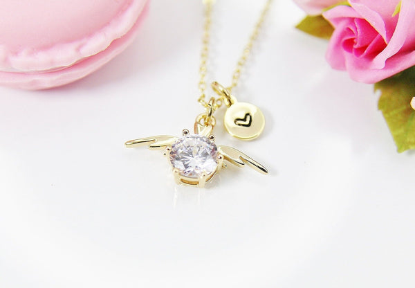Gold Guardian Angel Charm Necklace, N4082