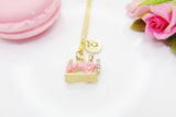 Gold Pink Sewing Machine Necklace, Personalized Gift, N1066