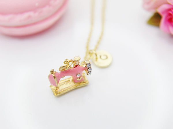 Gold Pink Sewing Machine Necklace, Personalized Gift, N1066