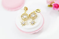 Gold Planet North Star Earrings Personalized Customized Made to Order Jewelry, N4174