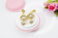 Gold Planet North Star Earrings Personalized Customized Made to Order Jewelry, N4174