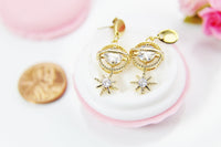 Gold Planet North Star Earrings Personalized Customized Made to Order Jewelry, N4174