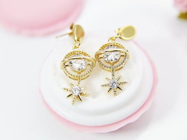 Gold Planet North Star Earrings Personalized Customized Made to Order Jewelry, N4174