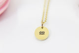 Gold Aquarius Necklace, Dainty Zodiac Charm Necklace