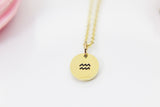 Gold Aquarius Necklace, Dainty Zodiac Charm Necklace