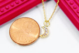 Moon Necklace, Gold TINY Crescent Moon Cubic Zirconia Necklace, Birthday Gift, N4213