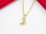Moon Necklace, Gold TINY Crescent Moon Cubic Zirconia Necklace, Birthday Gift, N4213